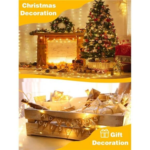 Warm White Fairy String Lights 60 LED Battery Operated Timer Indoor Outdoor Set - Picture 6 of 7